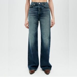New Re/done Redone 70s Ultra High Rise Wide Leg Jeans 27 Midnight